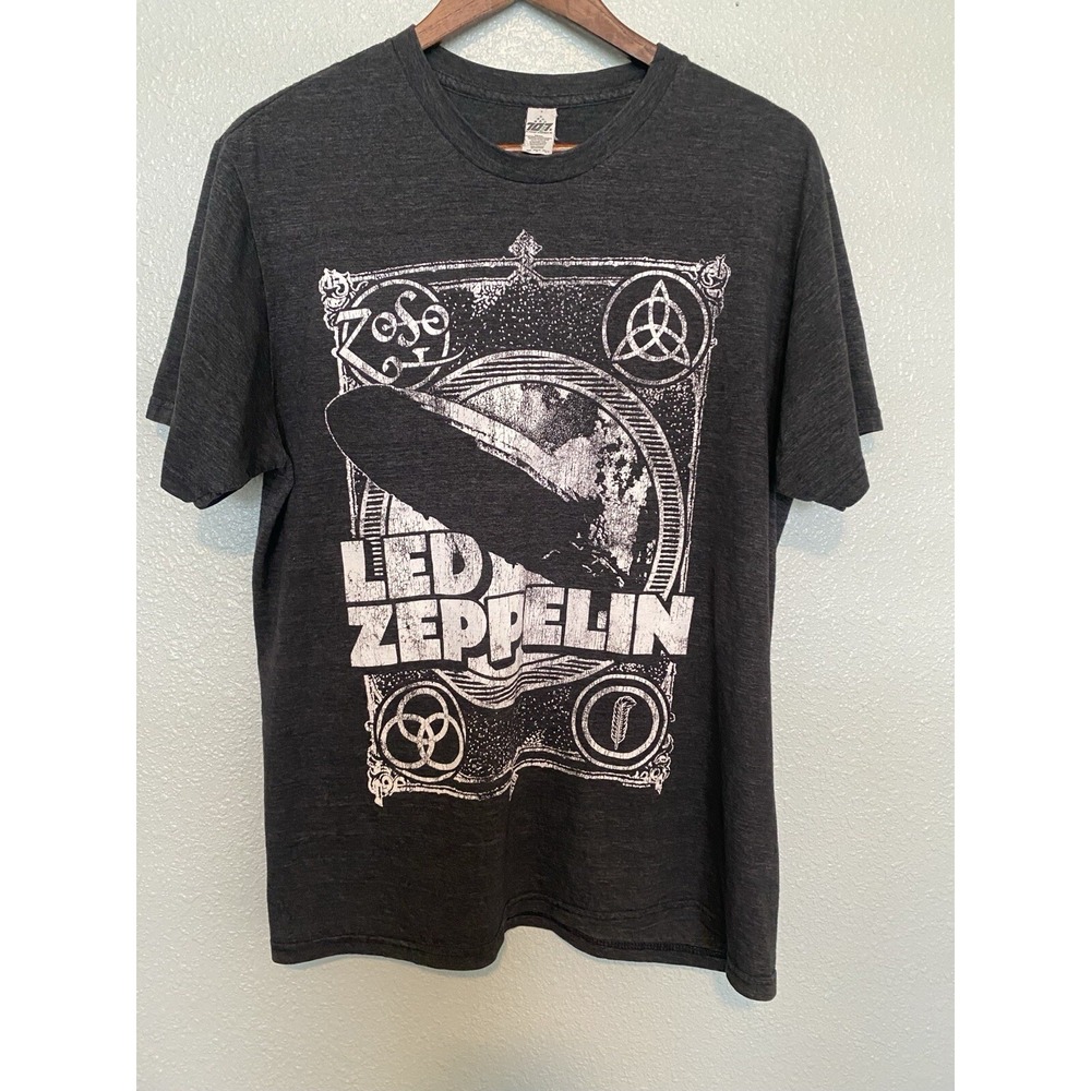 Led Zeppelin Unisex Large Gray T-shirt 70's Rock Music Classic 707 Zeppelin‎